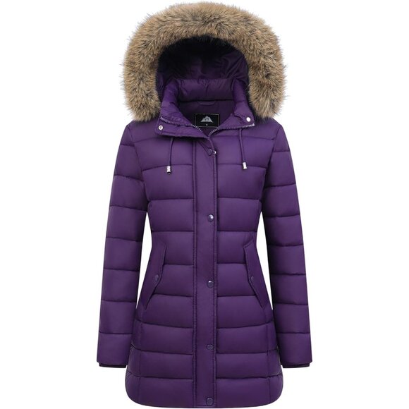 Women's Winter Purple Jacket Warm Long Puffer Coat Waterproof Parka